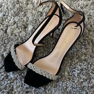Stuart Weitzman Black Heels with Silver Detailing
